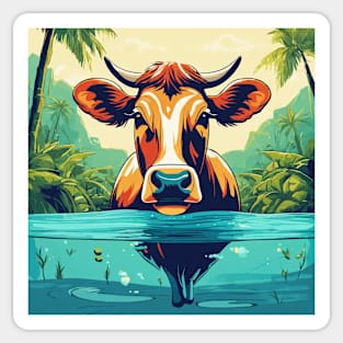 Cow swimming in a pool Sticker